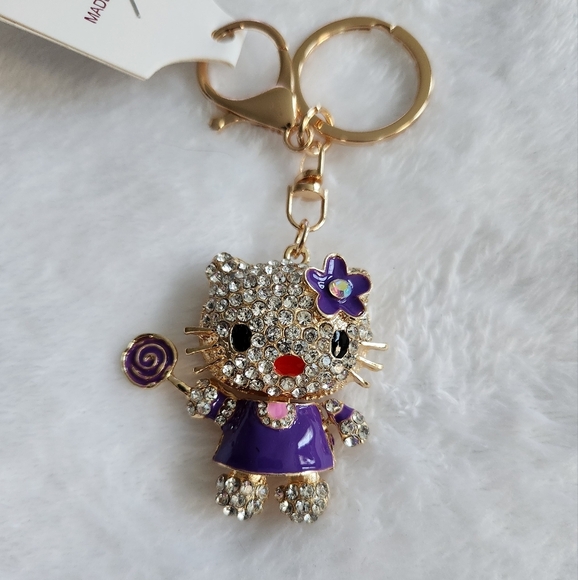 Hello Kitty Purple Movable Rhinestone Keychain Bag Charm - Picture 2 of 3